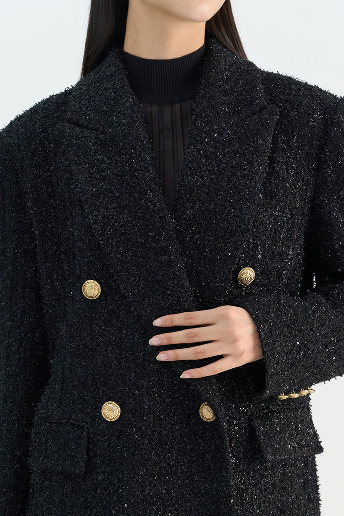 RVN Coat Sequins Tweed Knit Coat