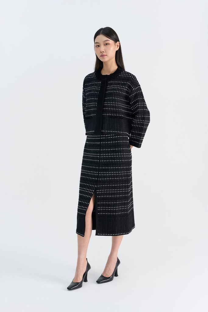 RVN Skirt S Two-Tone Dot Knit Midi Skirt