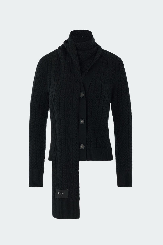RVN Cardigan Cable Knit Scarf Cardigan