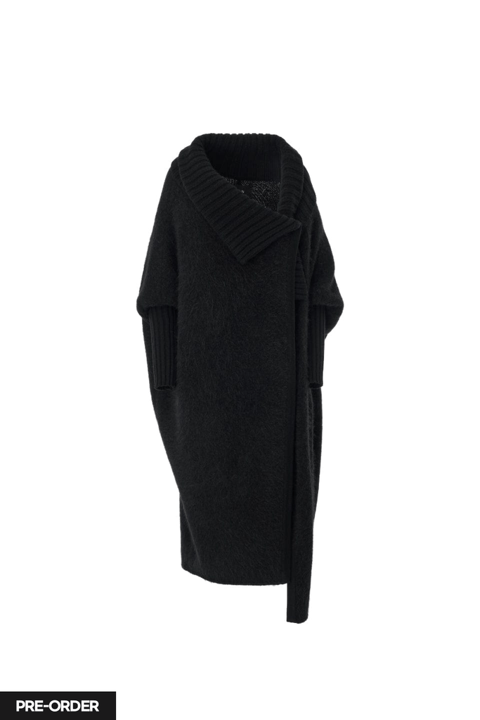RVN Cardigan [PRE-ORDER] Alpaca Knit Cape Cardi Coat w/Chunky Rib Collar