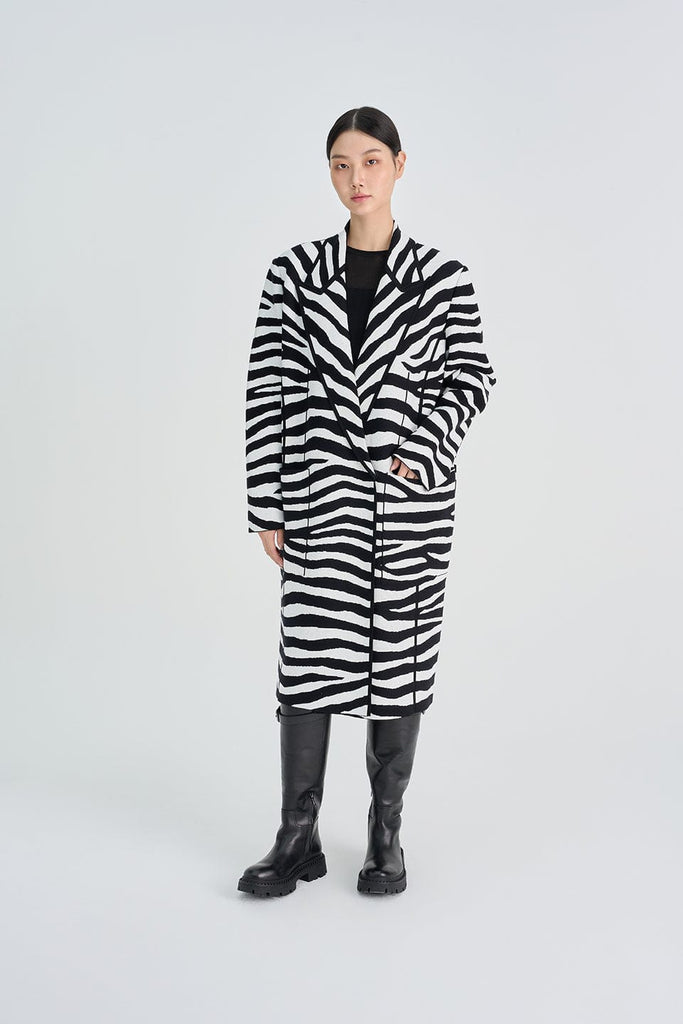 RVN Coat L Zebra Jacquard Knit Coat
