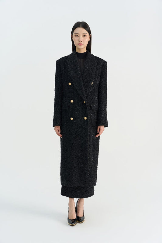 RVN Coat Sequins Tweed Knit Coat