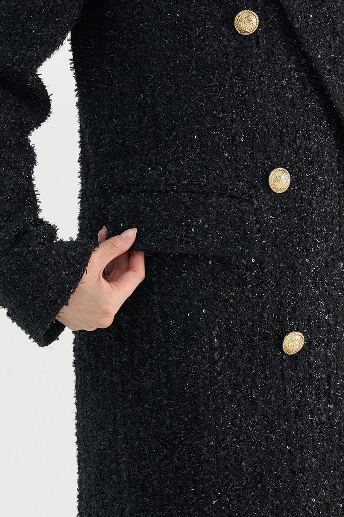 RVN Coat Sequins Tweed Knit Coat