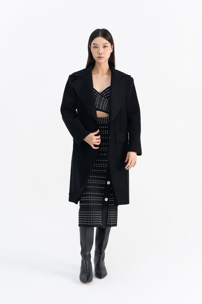 RVN Coat Velvet Cashmere Knit Sleeve Coat