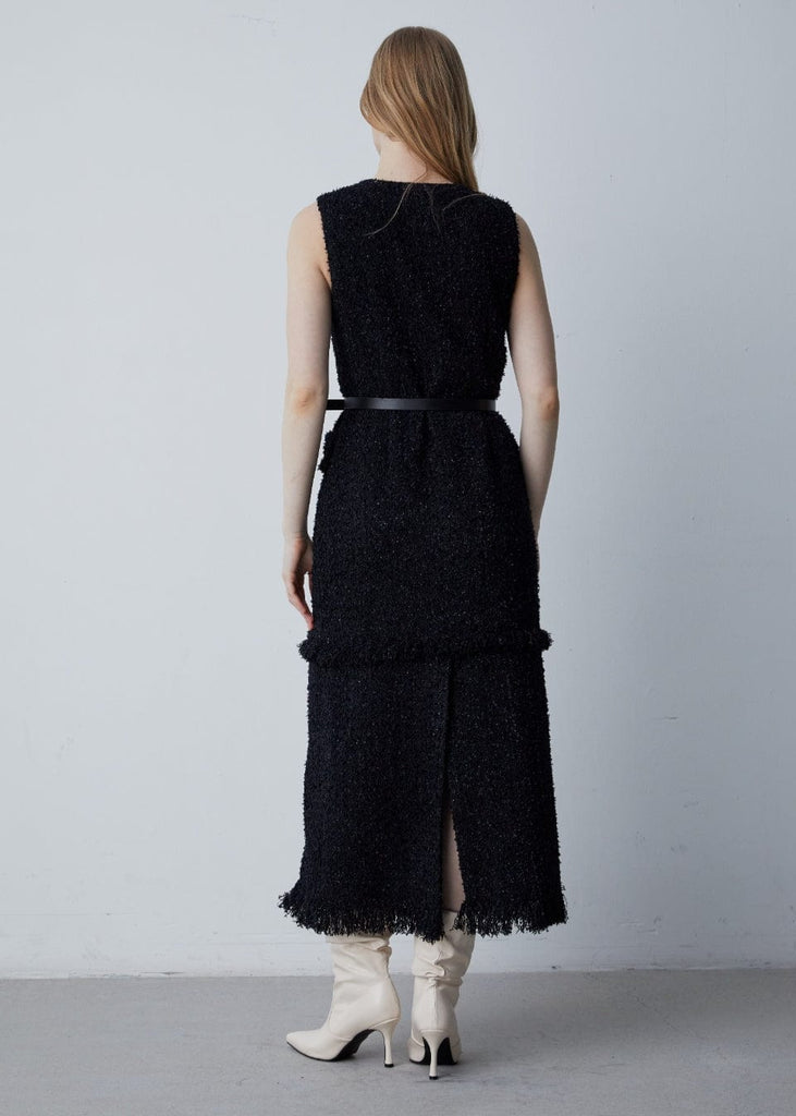 RVN Dress Black Sequins Tweed Knit Vest Dress