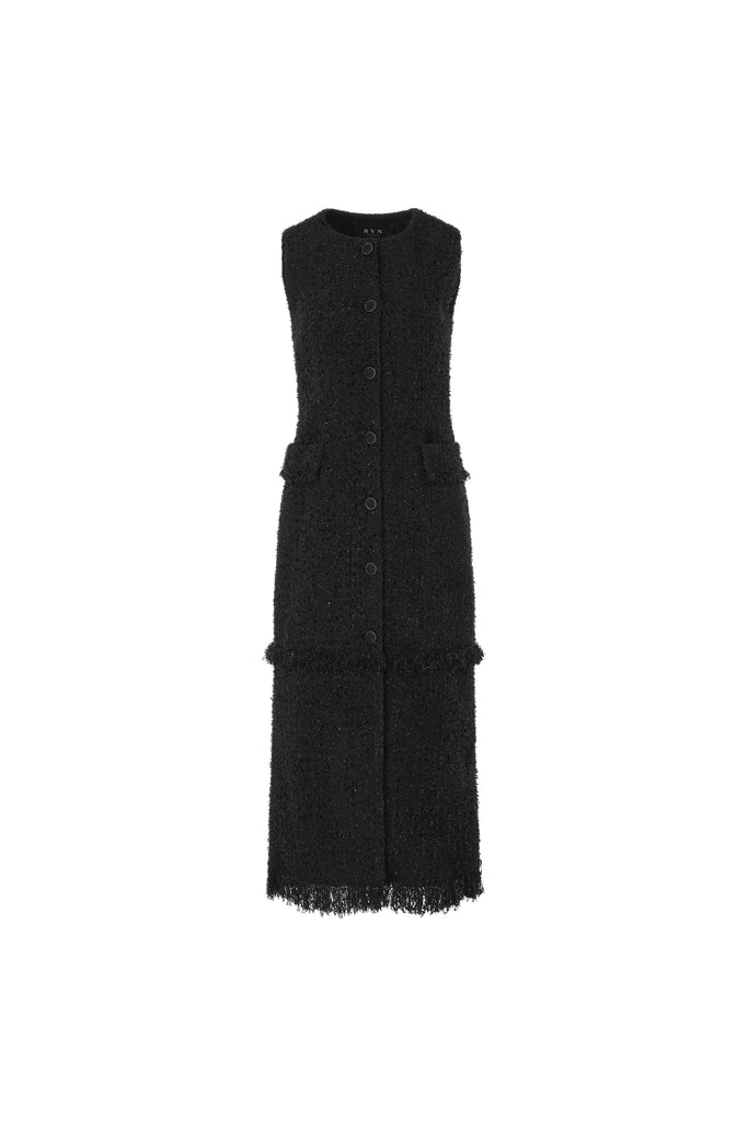 RVN Dress Black Sequins Tweed Knit Vest Dress