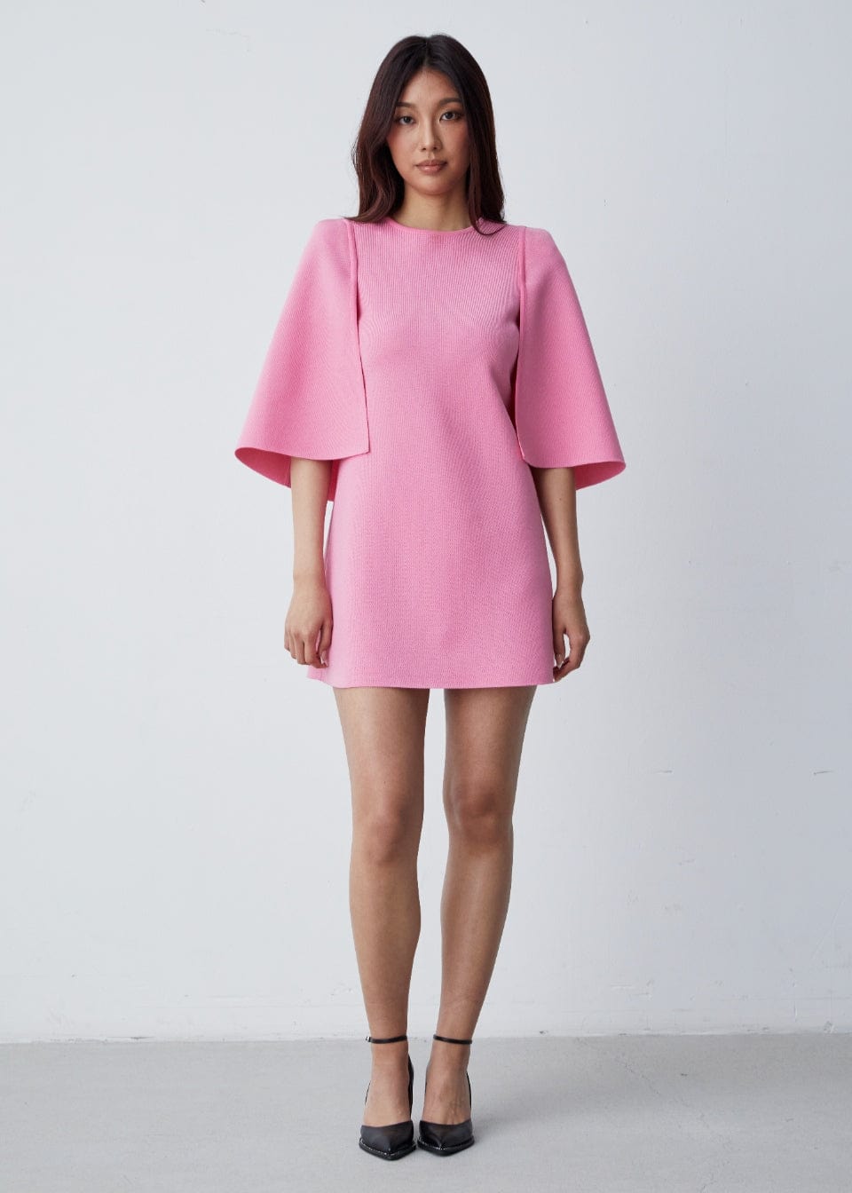 RVN Dress Crepe Knit A-line Mini Cape Dress