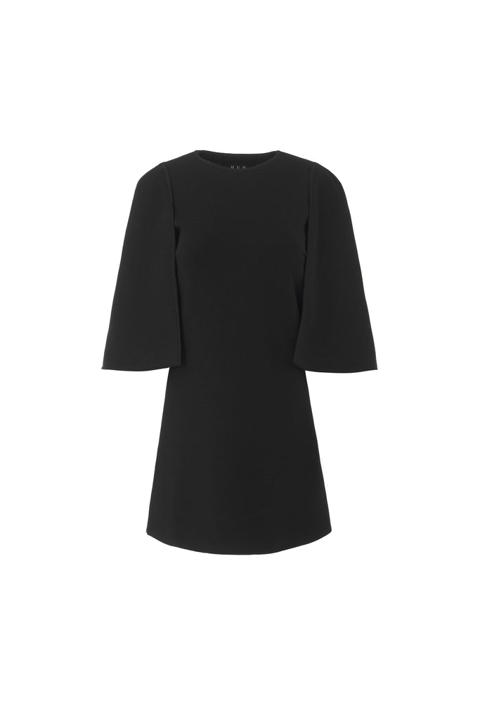 RVN Dress Crepe Knit A-line Mini Cape Dress(Black)