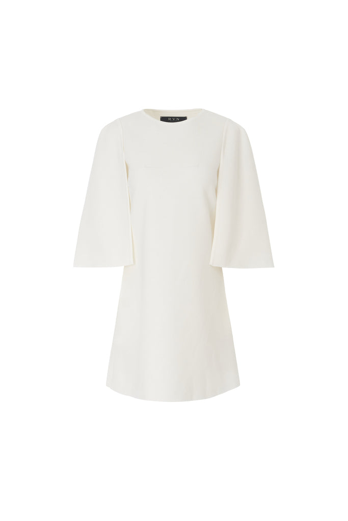 RVN Dress Crepe Knit A-line Mini Cape Dress(Off-White)