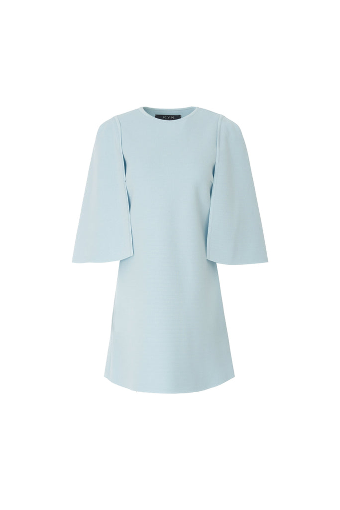 RVN Dress Crepe Knit A-line Mini Cape Dress(Sky-Blue)