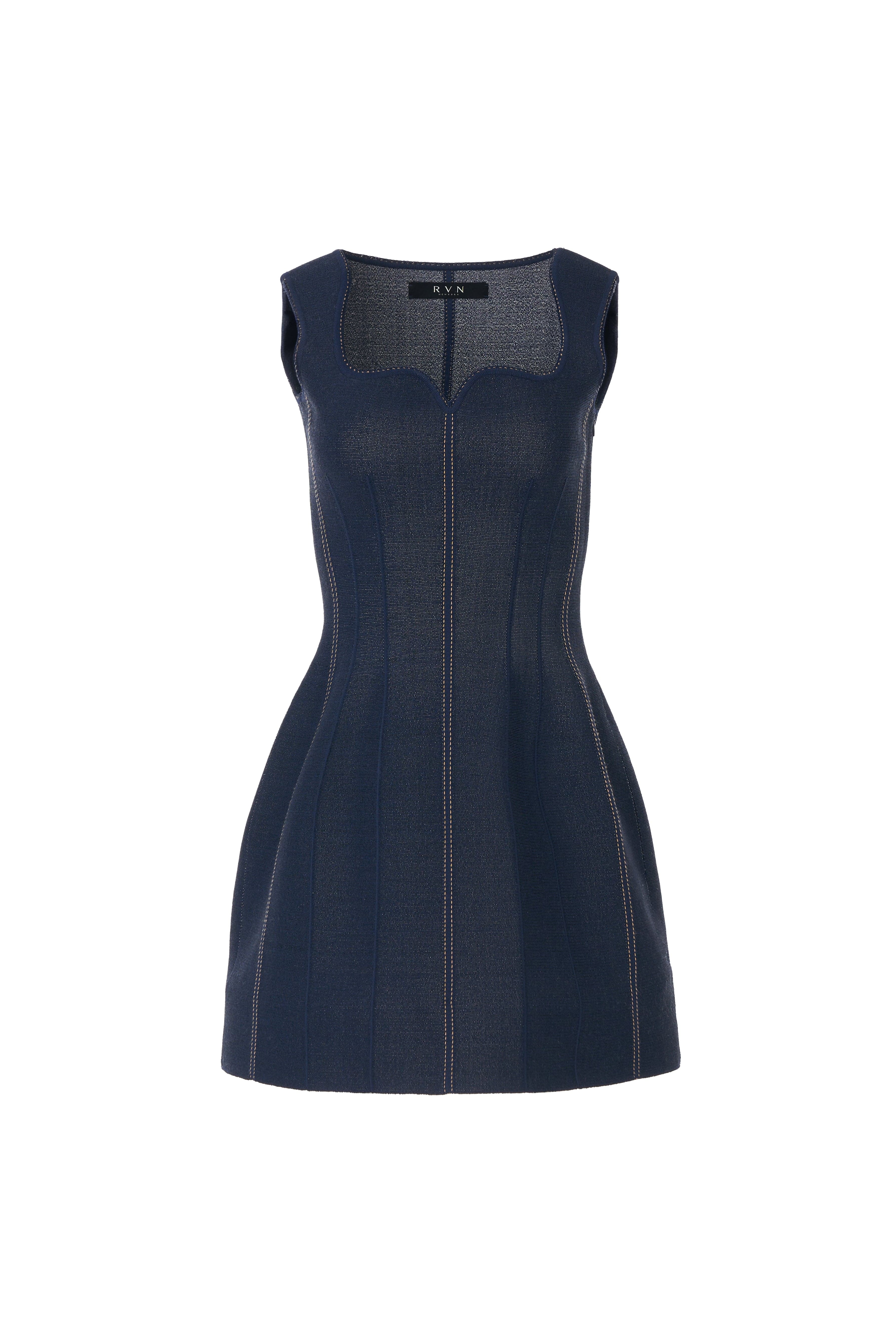 Sweetheart Denim Tulip Mini Dress Indigo Color / XS