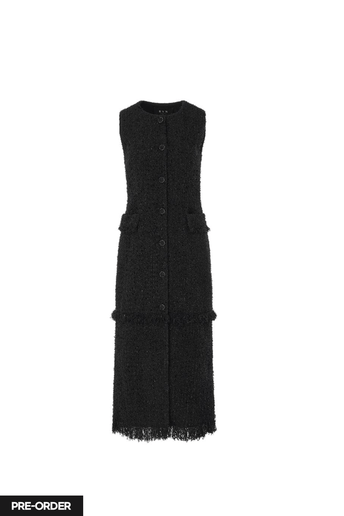 RVN Dress [PRE-ORDER] Black Sequins Tweed Knit Vest Dress