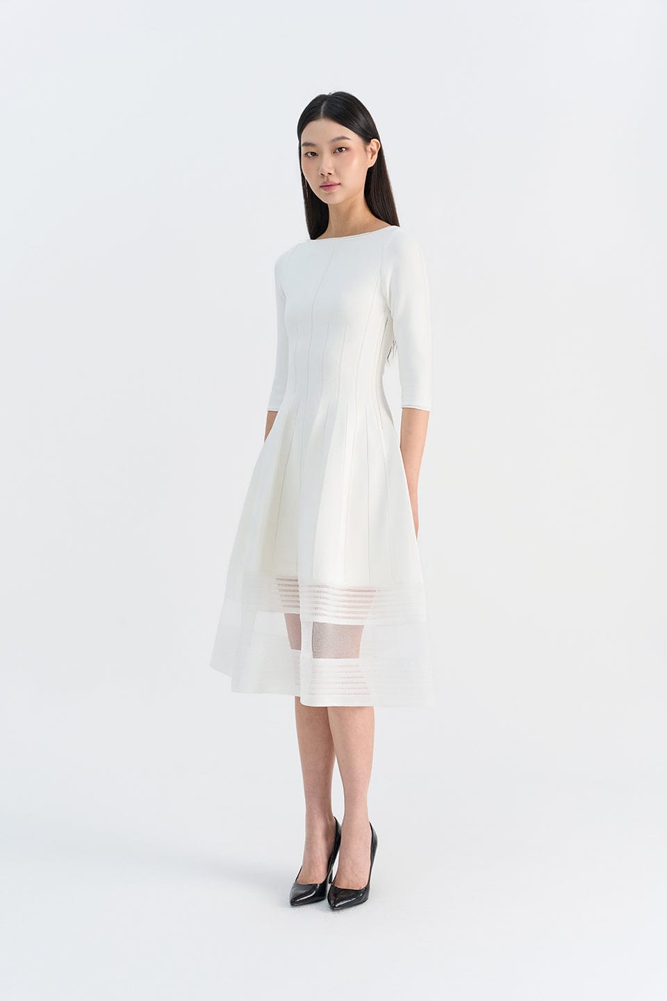 3/4 sleeve knit dress Plus Size 3/4 Sleeve Textured Knit Dress Lemon / 3X