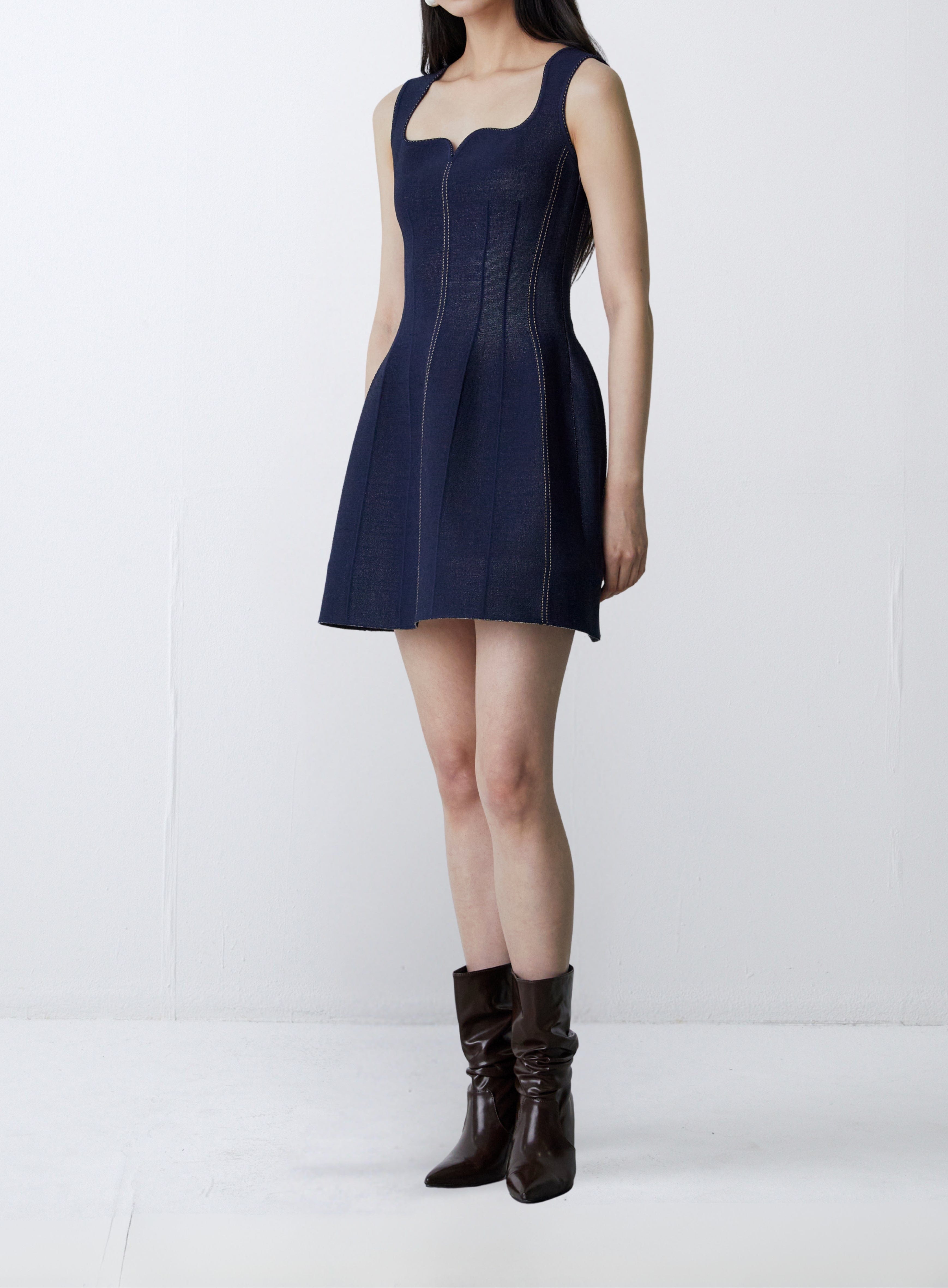 sweetheart denim mini dress Sweetheart Cutout Denim Mini Dress