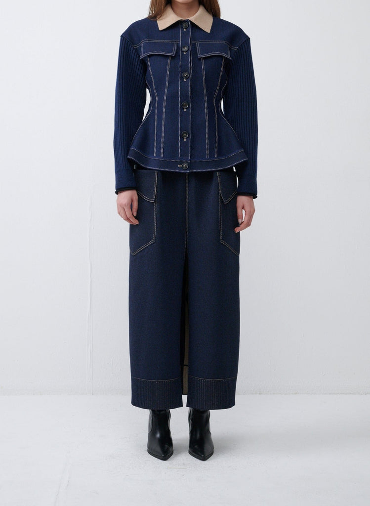 RVN Jacket Beacon Fitted Couture Denim Peplum Jacket