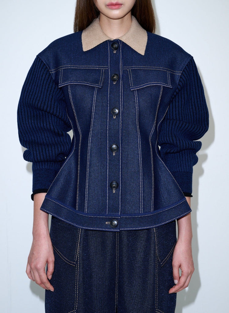 RVN Jacket Beacon Fitted Couture Denim Peplum Jacket