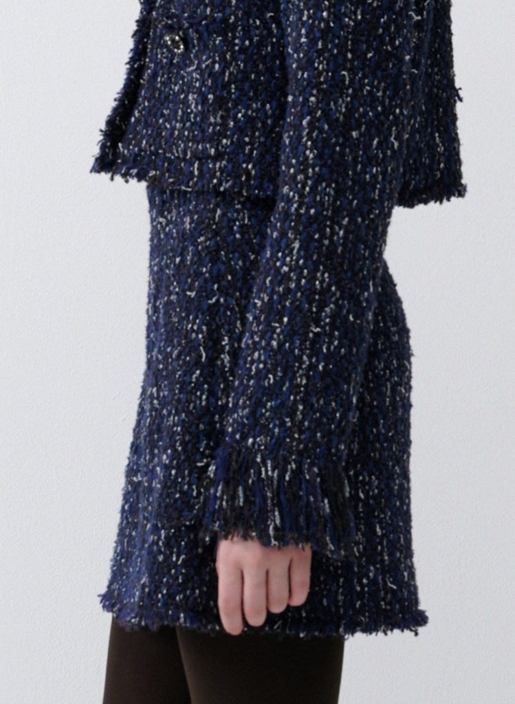 RVN Jacket Cropped Indigo Tweed Jacket w/Fringe