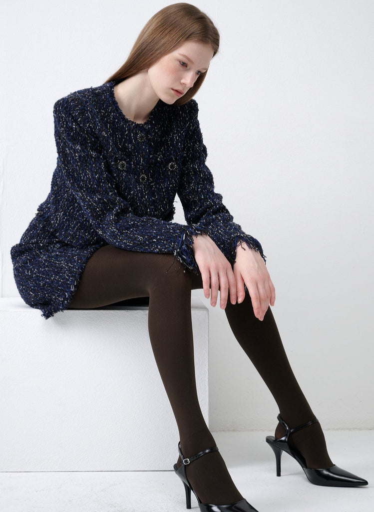 RVN Jacket Cropped Indigo Tweed Jacket w/Fringe