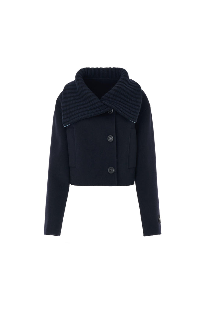 RVN Jacket Double Face Cashmere-Wool Jacket w/Rib Collar