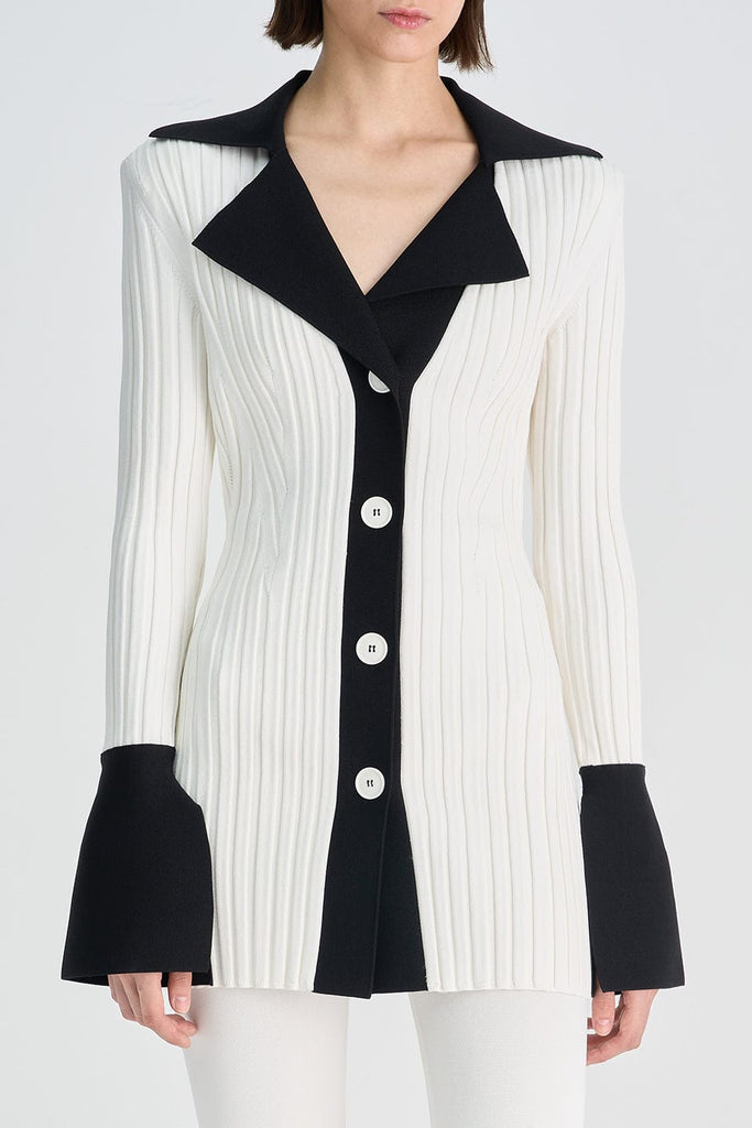 RVN Jacket Engineered Rib Colorblock Lapel Knit Jacket