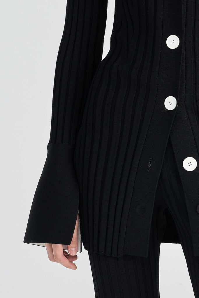 RVN Jacket Engineered Rib Colorblock Lapel Knit Jacket