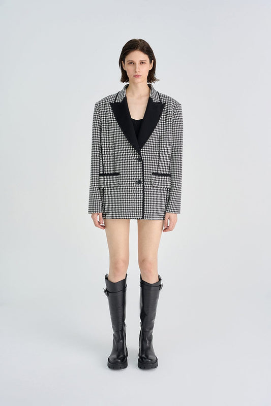 RVN Jacket HoundsTooth Boyfriend Knit Jacket