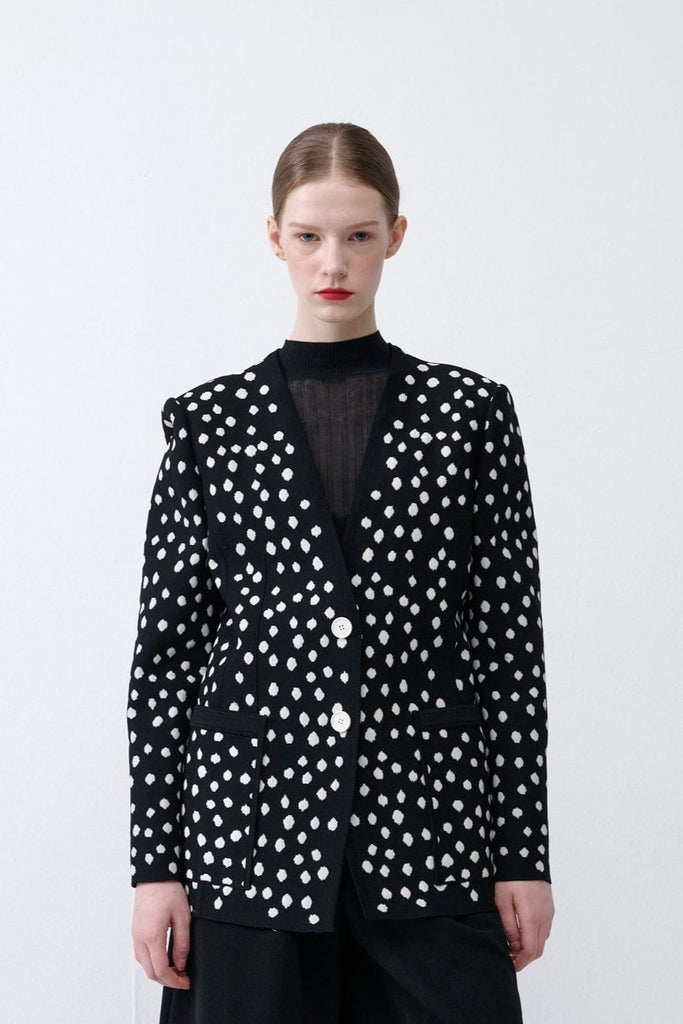 RVN Jacket Oversized Polka Dot Jacquard Knit Jacket