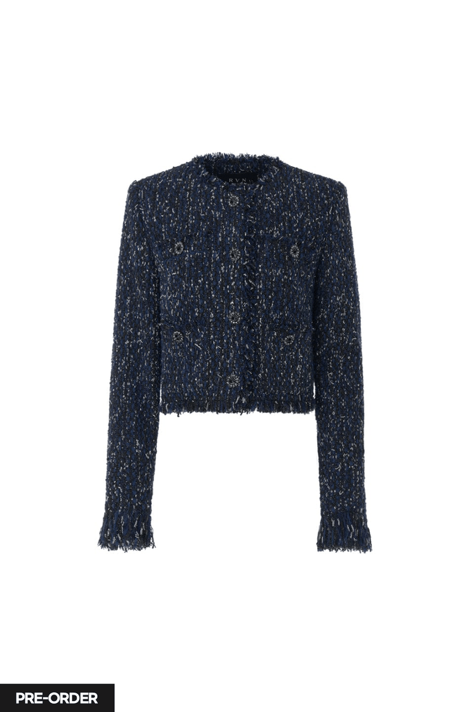 RVN Jacket [PRE-ORDER] Indigo Tweed Knit Jacket w/Fringe