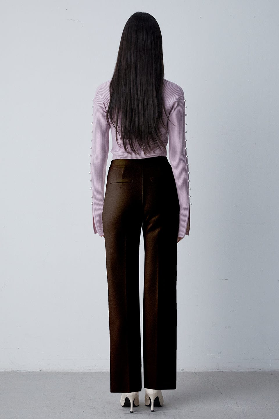 RVN Pants Crepe Knit Front Slit Straight Leg Pants