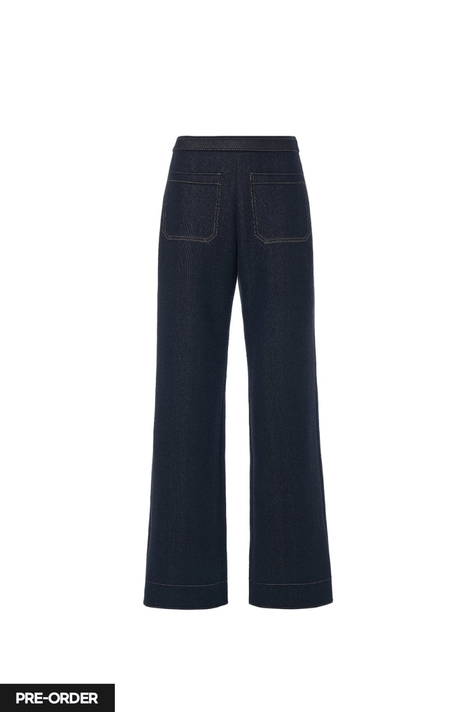 RVN Pants [PRE-ORDER] Jean Jacquard Wide Leg Knit Pants w/Front Pocket Detail