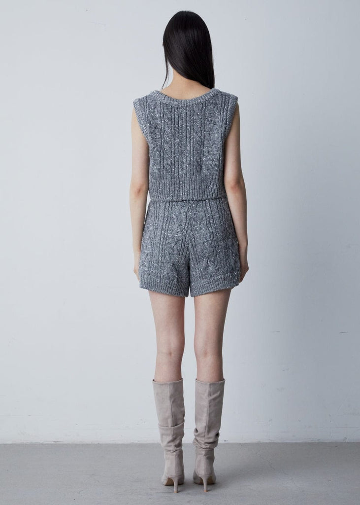 RVN Pants Sequins-Embelished Cable Cashmere Shorts