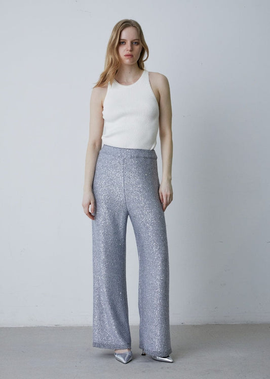 RVN Pants Sequins-Embelished Wide Leg Knit Pants