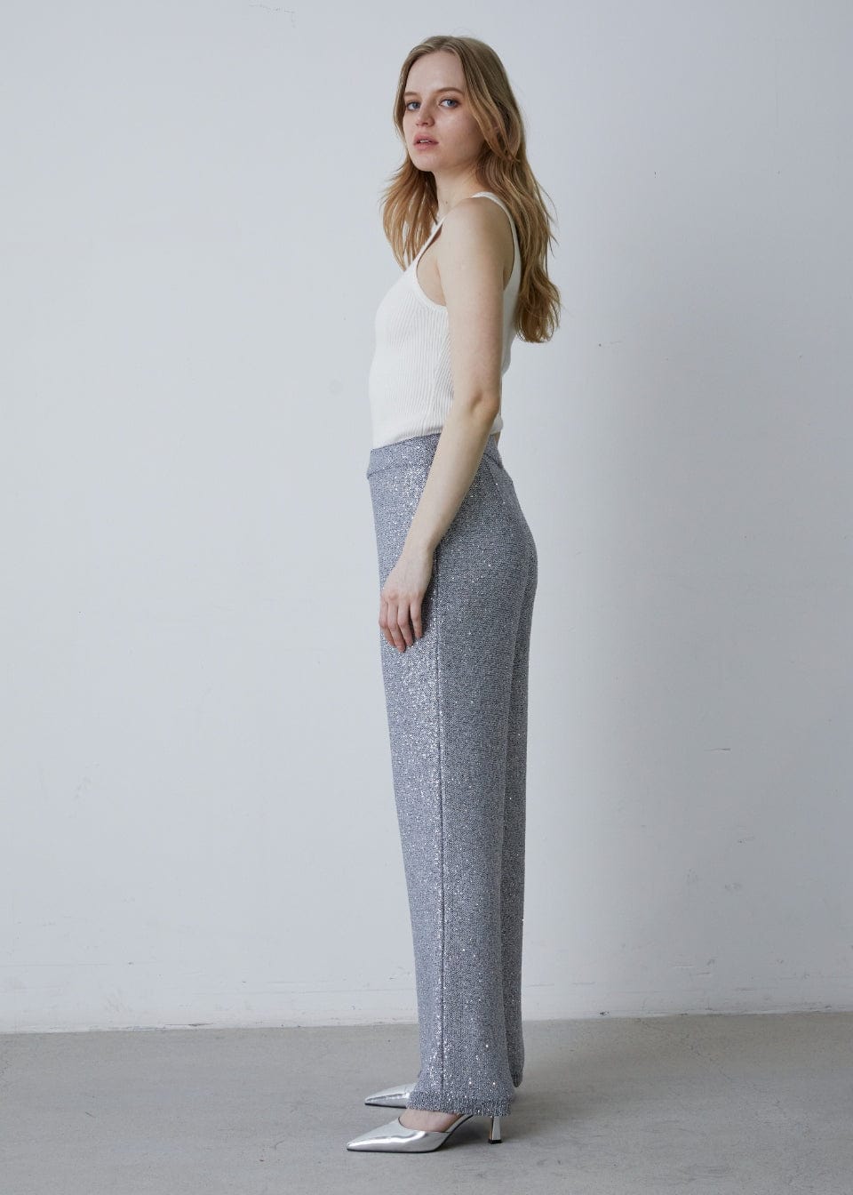 RVN Pants Sequins-Embelished Wide Leg Knit Pants