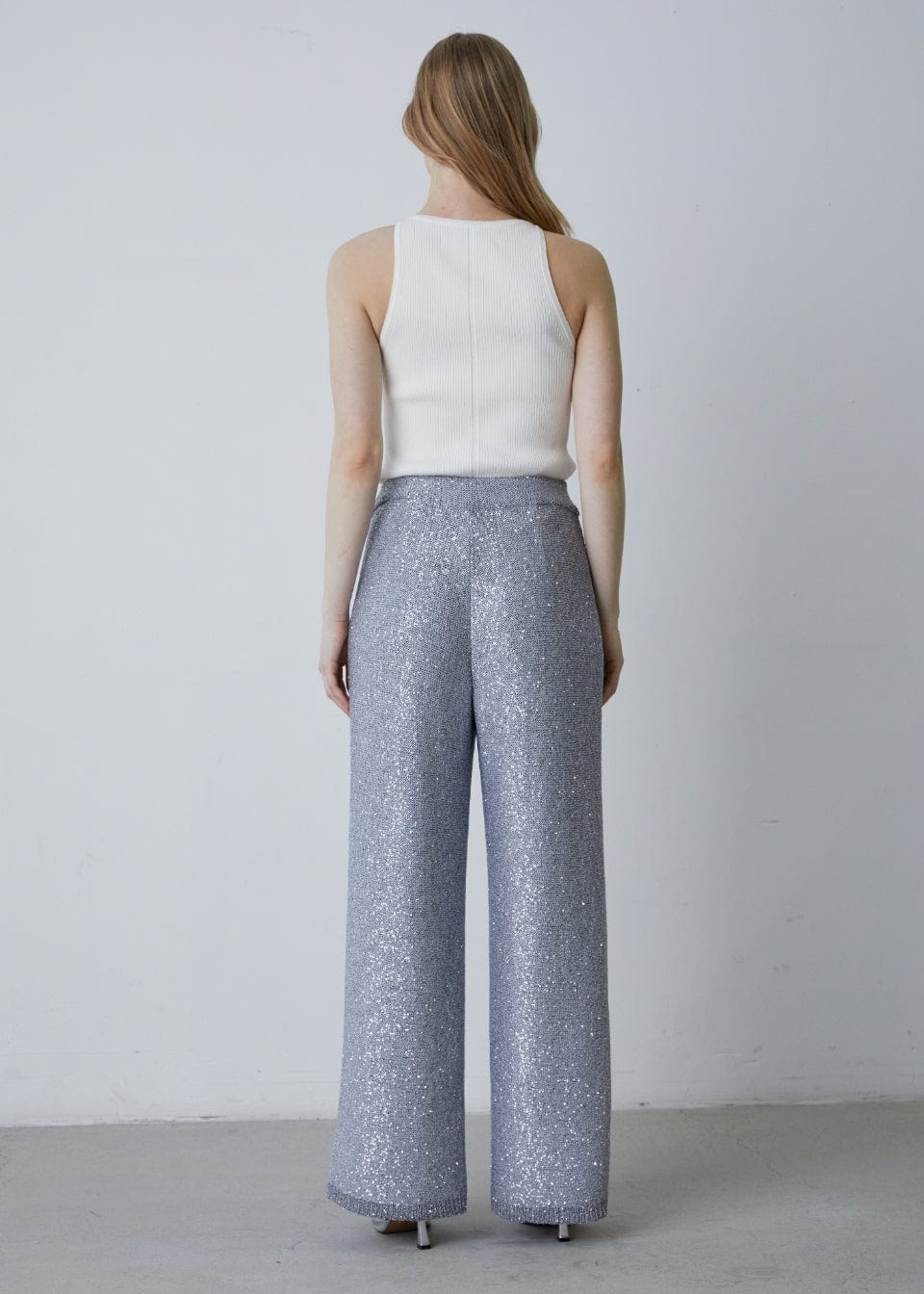 RVN Pants Sequins-Embelished Wide Leg Knit Pants