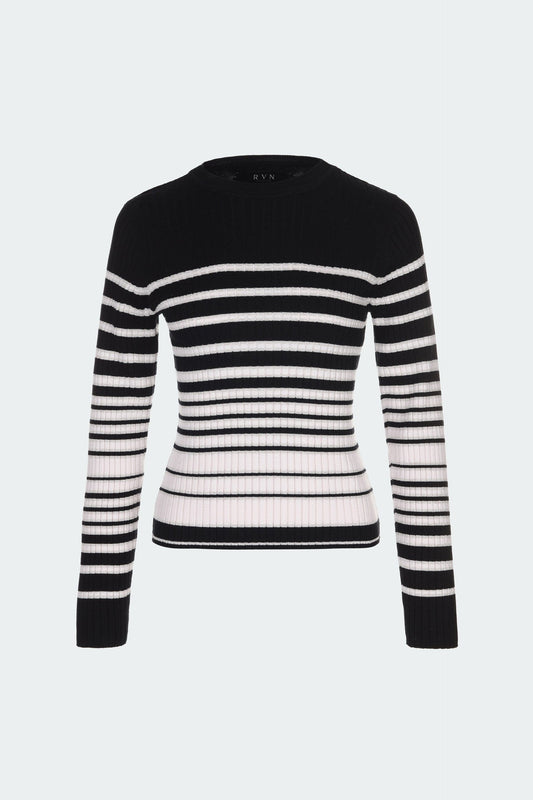 RVN Pullover Metallic Striped Knit Top