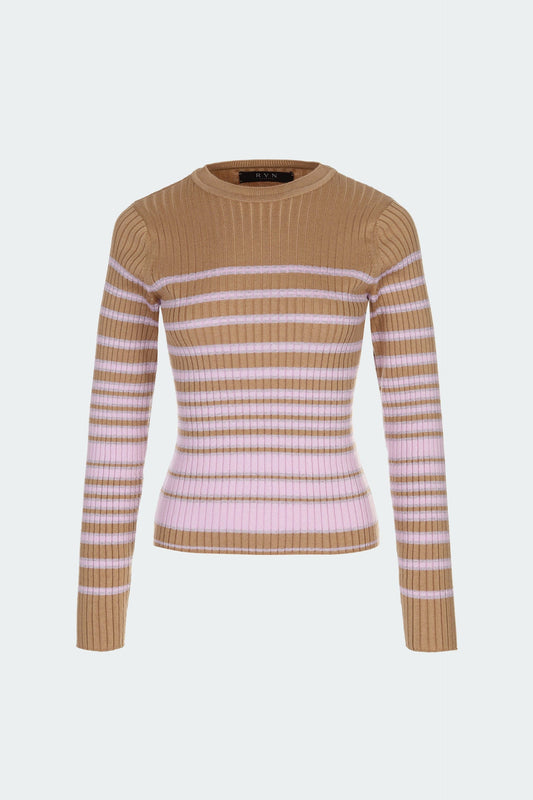 RVN Pullover Metallic Striped Knit Top