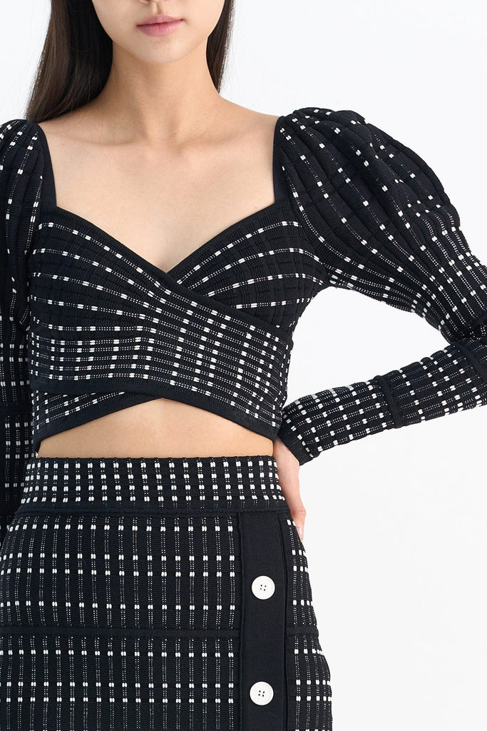 RVN Pullover Two-Tone Dot Knit Cropped Top