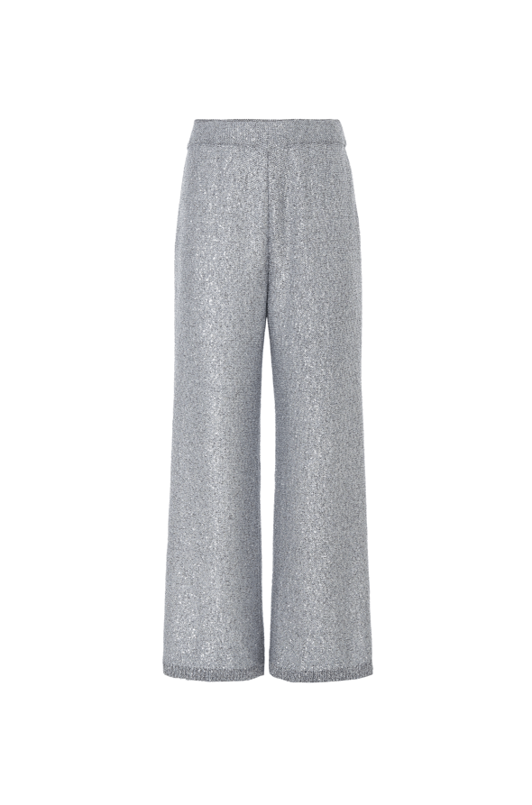 RVN Sequins-Embelished Wide Leg Knit Pants