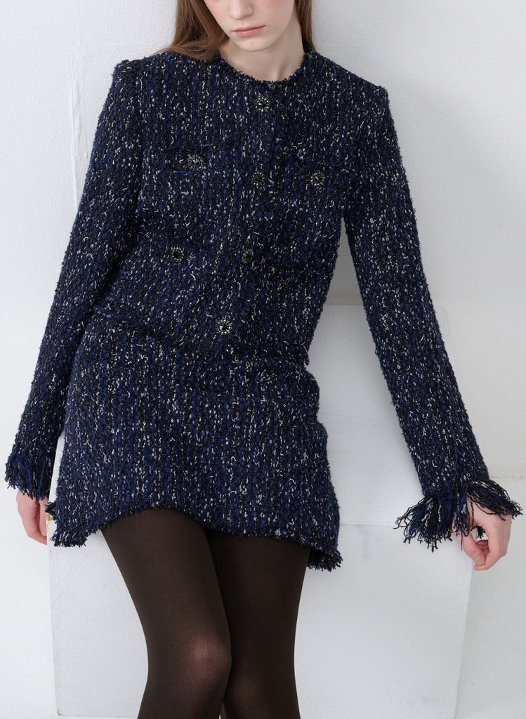 RVN Skirt Indigo Tweed Knit Mini Skirt