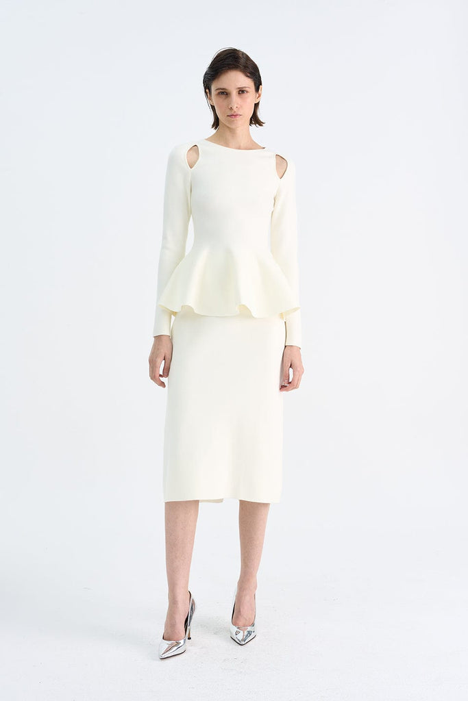 RVN Skirt Monotone Jacquard Knit Midi Skirt