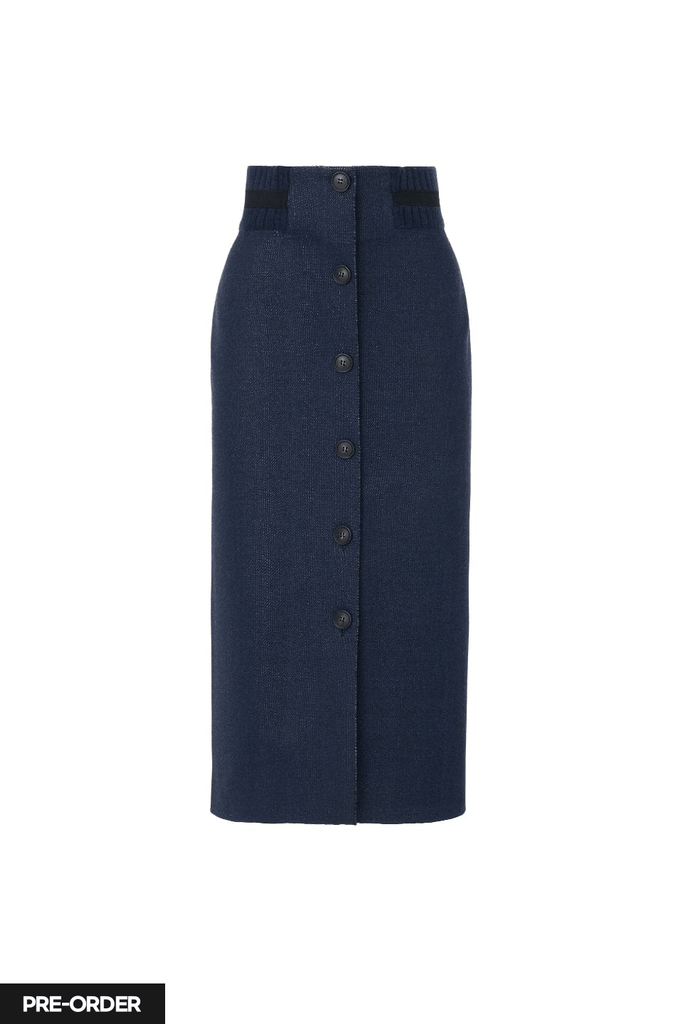 RVN Skirt [PRE-ORDER] Jean Jacquard Knit Midi Skirt w/ Cashmere-Wool Rib Waist Detail