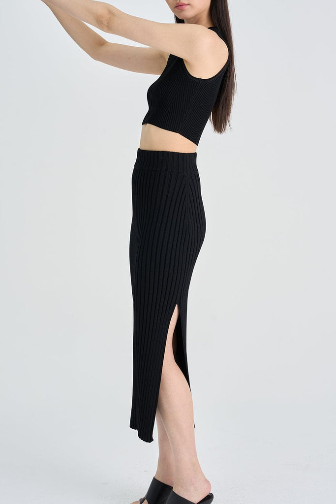 RVN Skirt S Engineered Rib Slit Knit Skirt