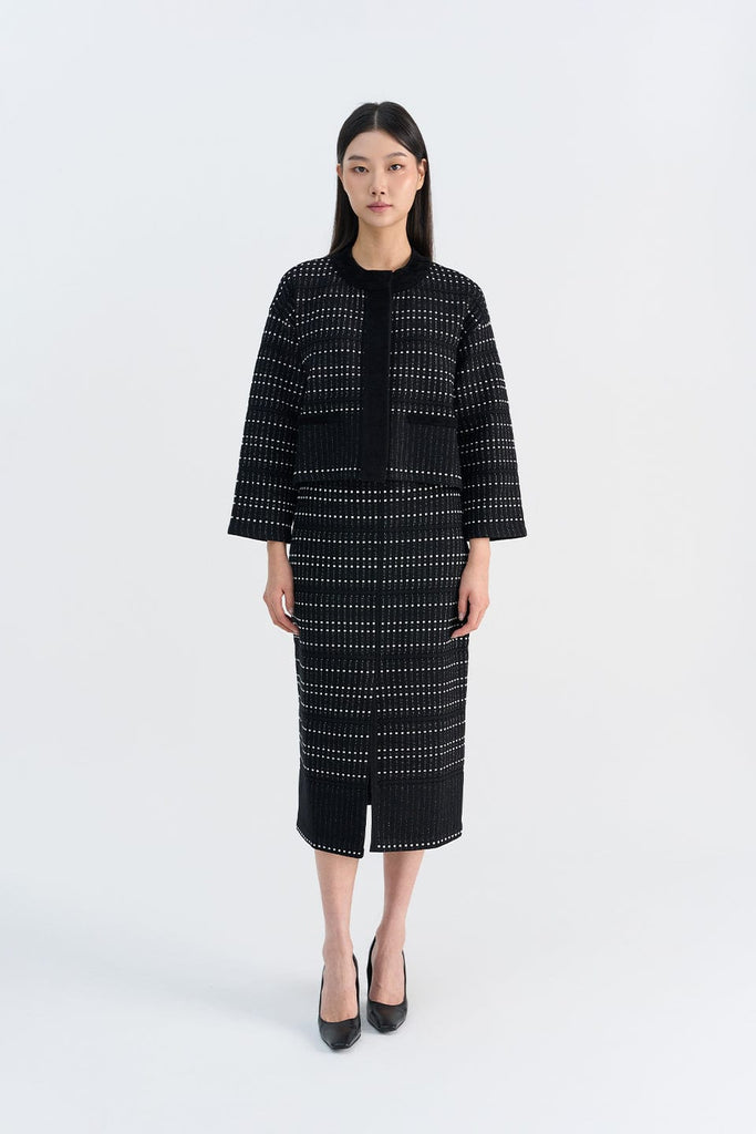 RVN Skirt S Two-Tone Dot Knit Midi Skirt