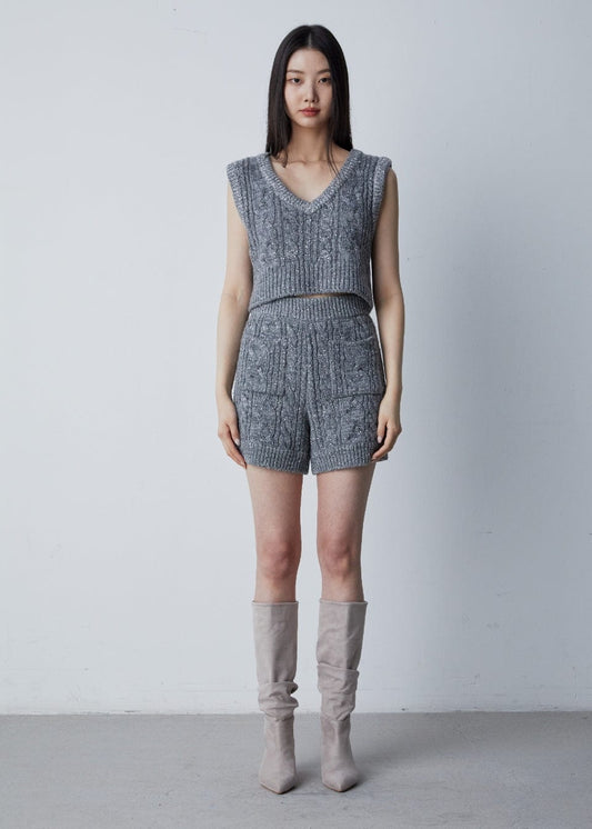 RVN Top Metallic Lurex Cashmere-Blended Cable Vest