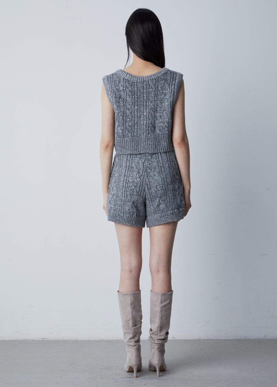 RVN Top Metallic Lurex Cashmere-Blended Cable Vest