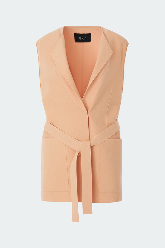 RVN Vest Belted Knit Lapel Vest