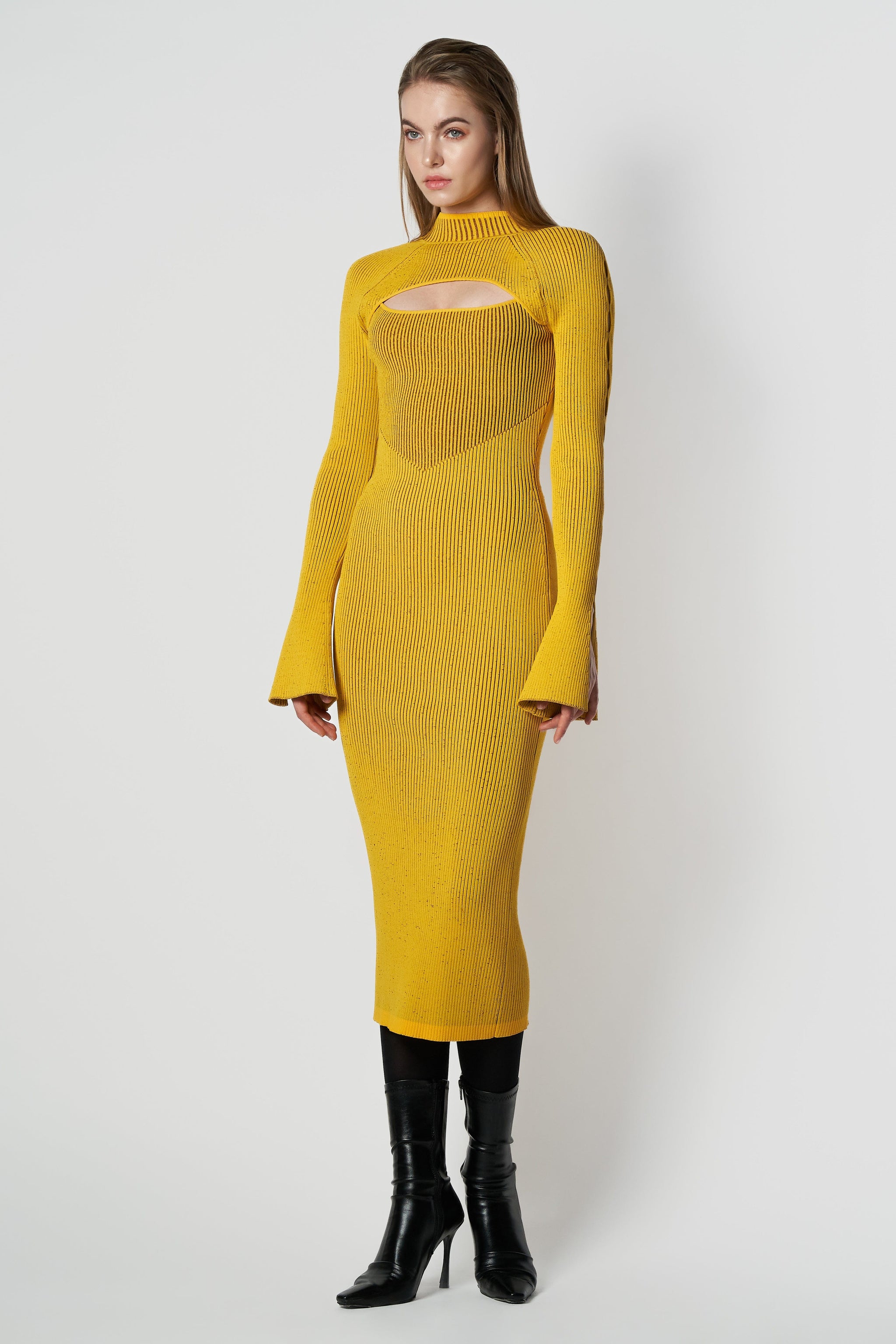 Reversible Rib Cutout Knit Dress(Lemon Yellow) RVN Reversible Rib Cutout Knit Dress(Lemon Yellow) RVN