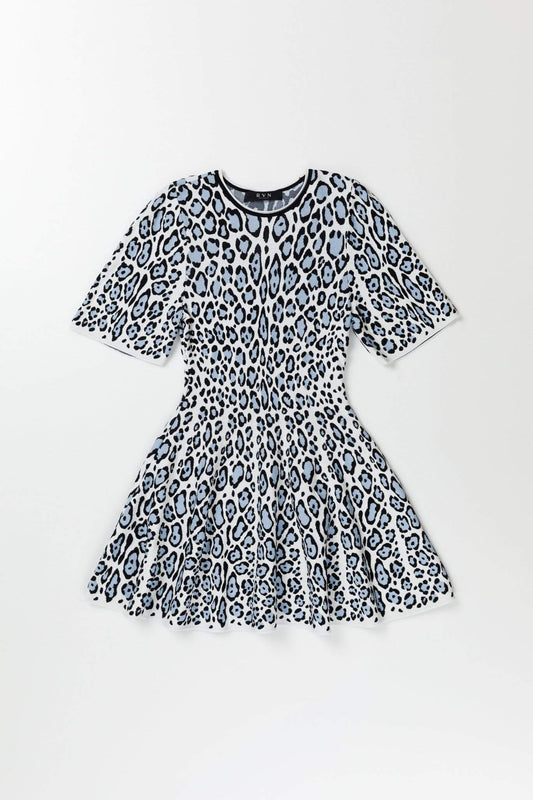 RVN Leopard Flared Sculpted Sleeve Dress