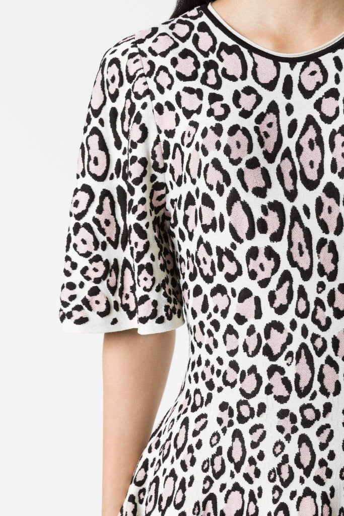 RVN Leopard Flared Sculpted Sleeve Dress
