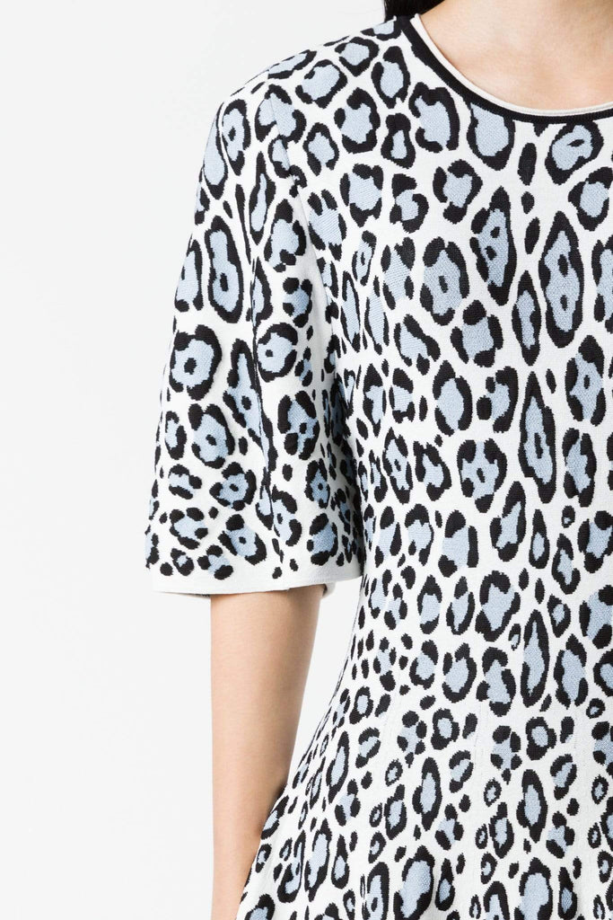 RVN Leopard Flared Sculpted Sleeve Dress
